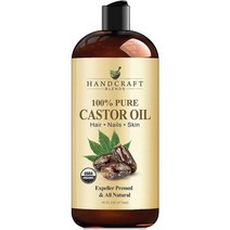 Handcraft Organic Castor Oil for Hair Growth Eyelashes and Eyebrows 100% Pure and Natural Carrier Oil Hair Oil and Body Oil Moisturizing Massage Oil, One Color／Castor, 1개