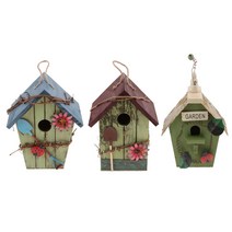 THE VEDO SHOP 3pcs 목가적인 스타일 안뜰 장식 손으로 그린 ​​새 집 B + D + E, 다색, 나무