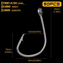 문어갈고리 해루질 연결 낚시 50pc proberos 브랜드 낚시 후크 블랙 컬러 서클, 7381 40
