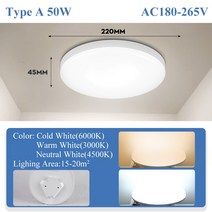 분광계 광도계 적외선 울트라 얇은 Led 천장 램프 18w 30w 50w 현대 패널 조명 거실 침실 주방 실내 따뜻한 화이트, Type A 50w_CHINA | 웜 화이트