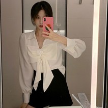 김비서블라우스 여름 왕리본 벌룬 곱창 봄 블라우스 4 5 월 결혼식 하객룩