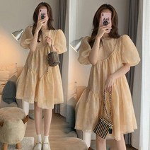 여름 임산부 원피스 퍼프 A라인 쉬폰 출산복 만삭 외출복
