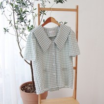 모조로브 / (국내) 빅카라 면체크 지지미 반팔블라우스
