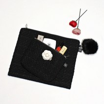 누머아인스 블랙 트위드 카멜리아 클러치 앤 파우치 리얼밍크폭스 키링