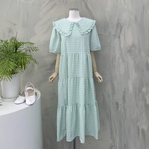 행복여[신상무배]프란 체크 프릴 카라 티어드 원피스
