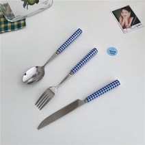 커트러리 디저트 스푼 포크 프랑스 홈 서양 커피 레드 스테인레스 스틸 칼 나이프, blue-3pcs