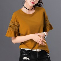 데일로엔 여성용 쿨 린넨 레이스 반팔 티셔츠