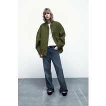국내정품 ZARA 자라 포켓 오버사이즈 봄버 재킷 - 짙은 녹색