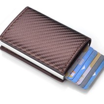 woojoo RFID 카본파이버 오토 도난방지 카드지갑 다크브라운