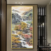 산수화 풍경 흐르는 물 돈 들어오는 그림 사무실 거실 전체 비즈 대형 보석십자수 재료, 80x150cm