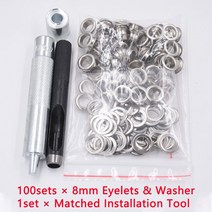100 SETS 3.5-17MM 금속 EYELETS GROMMETS WITH INSTALLER 다이 펀치 프레스 아일렛 도구 세트 LEATHERCRAFT 의류 신발 커튼, 8mm