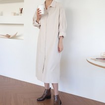 모노 골덴남방)골덴셔츠원피스 코듀로이 롱기장 루즈핏 박스 박시 베이지 아이보리