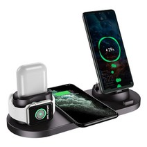 MXZEO 6 in 1 멀티 무선 충전기 휴대폰 멀티 무선충전기 탁상용 무선 충전 거치대, 블랙
