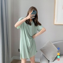 마롱패션 루즈 핏 골지 미니 원피스 반팔 오버 캐주얼 면 마롱