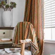 레트로커튼 빈티지커튼 디자인 봉집 커튼 American Retro Bohemian Printed Curtains With l Cotton Linen Stripes Curtain B