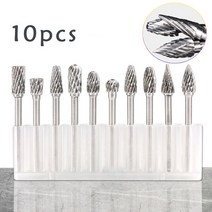 금속 버 10pcs 1/8 인치 정강이 텅스텐 카바 이드 로타리 Burrs 드릴 비트 더블 다이아몬드 밀링 커터 미니 콘 세트, One Color, One Size