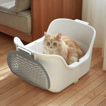 [거름망화장실] [모노모그] 스윙캣 벤토나이트 모래 반자동 거름망 오픈형 대형 고양이 화장실, 스윙캣1세트-화이트