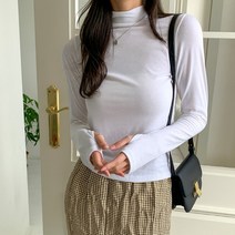 여자 핸드워머 슬림 쫀쫀 스판 검정색 목티 긴팔티