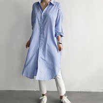 스트라이프 줄무늬 롱셔츠 오버핏 남방티