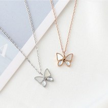 주얼리h [써지컬스틸/2color] 자개 리본 나비 목걸이