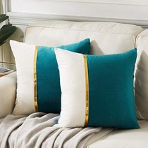 Fancy Homi 장식용 쿠션 커버 2팩 50.8 x 50.8cm(20 x 20인치) 거실 소파 베드용 청록색 그린 및 화이트 벨벳 패치워크 골드 가죽 럭셔리 모던 홈 데