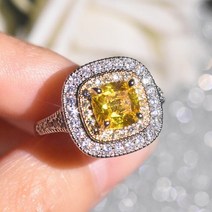 925 실버 Moissanite 스퀘어 클러스터 링 시뮬레이션 옐로우 다이아몬드 공주 전체 지르콘 여성 쥬