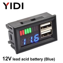 디지털 납산 리튬 배터리 용량 표시기 usb 충전기 전압계 패널 전압계 테스터 12v, 12v 납산 블루