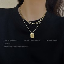 이중 레이어드 스퀘어 목걸이 여 심플 냉풍 티타늄 스틸 물빠짐 없는 니트 체인