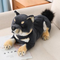 시바 이누 인형 강아지 귀여운 부드러운 털 생일 선물 인테리어, 35cm, 엎드린 검둥이