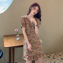 컬러풀 꽃무늬 러블리퍼프 여대생 여름 미니원피스 - 221031978EA