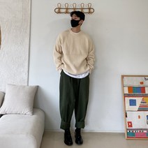 남자 두툼한 고급 울니트 가을 겨울 오버핏 하찌 가오리 커플 니트