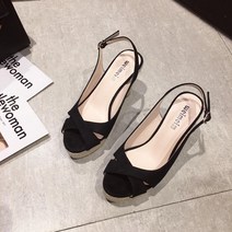 여름 여성 키높이 밀짚 에스파듀 웨지힐 통굽 스트랩샌들