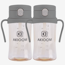아키움 PPSU 원터치 빨대컵 2종세트, 원터치260ml+원터치260ml, 그레이, 그레이