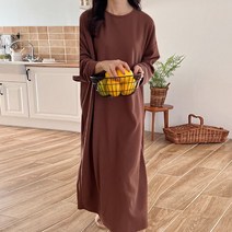 퍼니걸스 9790 박시핏 라운드 기모 무지 롱 원피스 여성의류