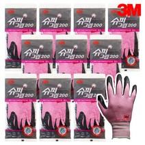 3M 슈퍼그립 200 장갑 목장갑 핑크 분홍색 작업용 낚시 배달 캠핑 청소, 10개 L