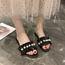 진주 수술 샌들 여성 여름 비치 슬리퍼