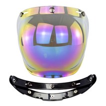 GHSHOP 3 스냅 바이저 실드 윈드 스크린 헬멧 바이저 오픈 페이스 오토바이 헬멧 용 페이스 실드 썬 실드 내구성있는, 22.5x20cm, PC 렌즈, 레인보우 컬러