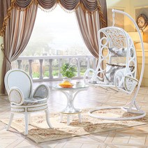 라탄 스툴 스윙 체어 흔들 그네 의자 베란다 넝쿨 유럽식 벤치 실내, 04 트리오세트[벤치+티테이블+넝쿨의자]