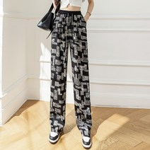 아이스 쉬폰 와이드 팬츠 여 여름 얇은 자외선 차단 쿨쿨러 팬츠 프린트드로잉 일자 슬랙스