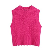 올리브색니트 핫핑크니트 kpytomoa 여성 2021 패션 크롭 케이블 니트 조끼 스웨터 빈티지 o 넥 민소매 여성 양복 조끼 세련된 탑 106