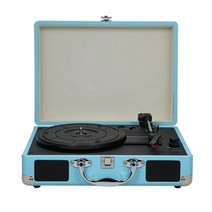 턴테이블 전축 패션 비닐 턴테이블 레코드 플레이어 33/45/78 RPM 휴대용 가죽 축음기 스피커 3.5mm 골동품, 03 Blue