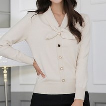 데일로엔 여성용 리본 넥 비즈 포인트 긴팔 니트