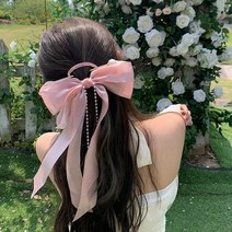 왕리본 고급 실크 새틴 머리핀 리본동핀 여성 큰리본핀 은꽃밴드