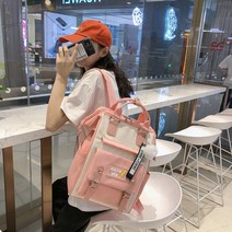 F 학교 가방 여성 어 버전 고등학교 중학생 중학생 2023 새로운 일본 대학 스타일 배낭 대학생 배낭, 핑크 1076 위드 퍼 볼 펜던트