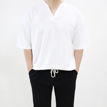 엠클로 남자 빅사이즈 오버핏 여름 링클프리 트임 브이넥 단작 반팔 티셔츠