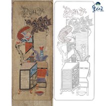 명품 책거리도 5 민화 도안 민화그리기 본그림 공모전 취미 원데이클래스 수업자료 컬러링 본, 일반용지(얇은 백상지), 원본 사이즈(추천)