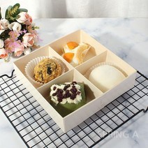 사각 화과자 떡 케이크 디저트 케이스 포장 박스 상자 답례품 약과 투명커버, 50세트, 상자+투명뚜껑+4구 베이지
