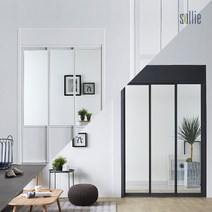 [솔리에] [비밀가격] ㅡ자 3연동 슬림도어 중문(오픈/고시형)(1200~1500mm), 색상:고시형/블랙 / 유리:투명유리