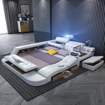 스마트침대 가벼운 고급 가죽 다기능 지능형 프로젝션 침대 모던하고 심플한 18 더블 수납 결혼식