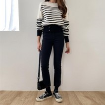 브이와이 여자 슬림 밑단컷팅 H라인 백바지 면바지